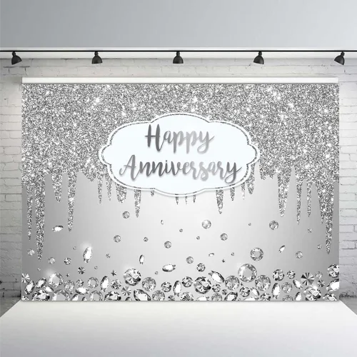 Miniatura 2 de AIBIIN 7x5ft Personalized Customization Happy Anniversary Backdrop Silver Dripping Glitter Crystals Photography Background Cheers to Wedding