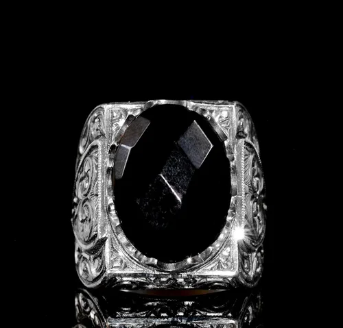 Miniatura 2 de 925 Sterling Silver Men's Ring with Natural Gemstone, Handmade Steel Pen Craft