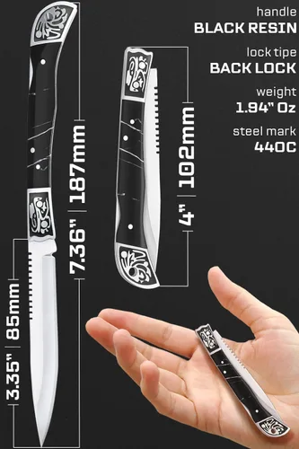 Miniatura 3 de Navaja de bolsillo Grand Way para hombres - Navaja plegable delgada de 4 pulgadas con bloqueo trasero - Mango de resina de diseño genial - Los 3.