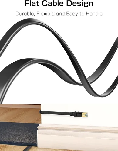 Miniatura 5 de Senetem Cable Ethernet Cat 8 de 20 pies, cable de conexión de red de Internet plano de alta velocidad de 40 Gbps 2000 Mhz, cable LAN blindado RJ45