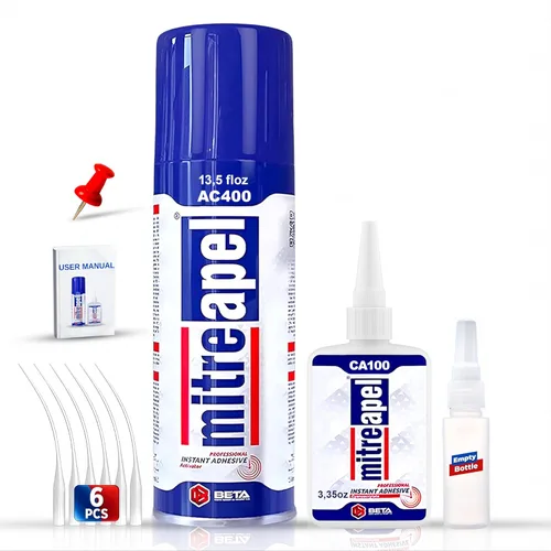 MITREAPEL Super CA Glue (3.5 onzas) con activador adhesivo en aerosol (13.5 onzas líquidas), súper pegamento de cianoacrilato para plástico, vidrio,