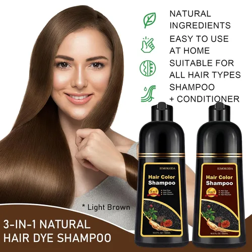 Miniatura 2 de Champú para teñir el cabello de color castaño claro, champú para color de cabello 3 en 1 para cobertura de canas para mujeres y hombres, champú