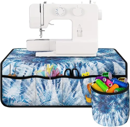 Miniatura 2 de Tapete para máquina de coser de teñido anudado con bolsillos, impermeable, organizador para máquina de coser para reducir el ruido, tapete protector