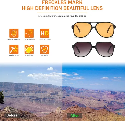 Miniatura 4 de Lentes de sol vintage retro de los años 70 para mujer y hombre, montura clásica, cuadrada y grande estilo aviador, lentes naranjas de moda UV400