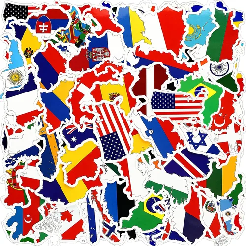 Chinco 100 piezas de calcomanías de banderas de países del mundo, vinilo, impermeables, mapa, pequeñas, para viajes alrededor del mundo, paquete al