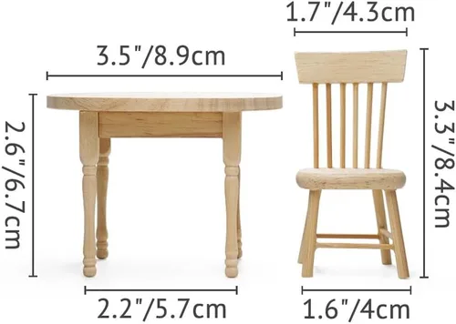 Miniatura 3 de Odoria Mesa de comedor en miniatura 1/12 y 2 sillas, accesorios para muebles de cocina, Burlywood