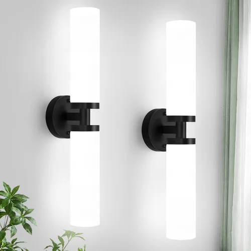 Miniatura 10 de Juego de 2 apliques de pared, apliques de baño de níquel cepillado cableados con vidrio transparente, apliques modernos para decoración de pared