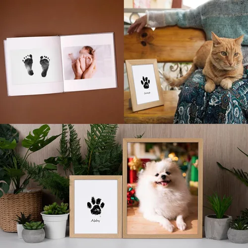Miniatura 7 de Nabance Kit de huellas y manos para bebés, kit de huellas para perros y gatos, 3 almohadillas de impresión sin tinta, 6 tarjetas de impresión