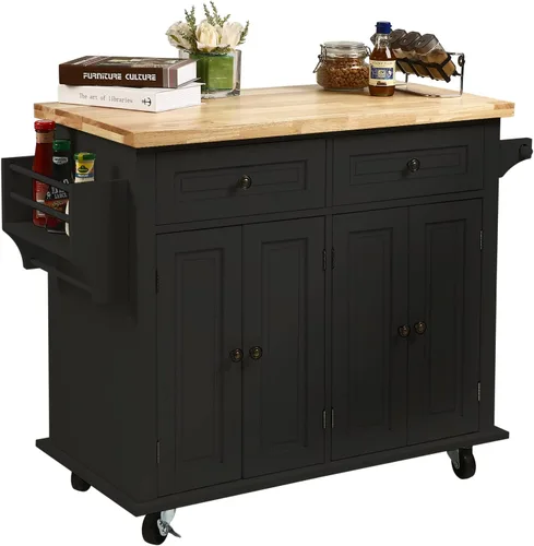 NSdirect Carrito de isla de cocina, barra de cocina y carrito de servicio, ruedas con estante para especias, toallero, carrito de almacenamiento con