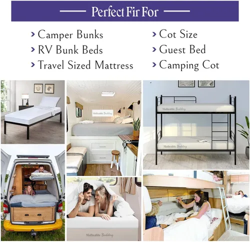 Miniatura 8 de Juego de sábanas de 4 piezas para autocaravana, tamaño King de 72 x 80 pulgadas, sábanas para caravanas, remolques de viaje, tamaño de cuna, cama