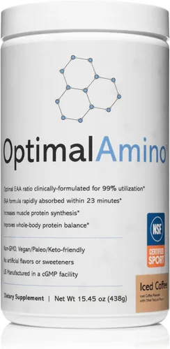 Miniatura 9 de OptimalAmino La mejor bebida de recuperación antes y después del entrenamiento, suplemento de aminoácidos esenciales de uso del 99%, certificado NSF