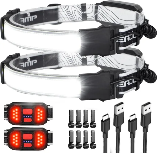 Miniatura 13 de Linterna Frontal LED 4 Unidades, 1000 Lúmenes 230° Haz Ancho, Lámpara de Cabeza Recargable USB con Luz Trasera Roja, Linternas Frontales Ligeras e