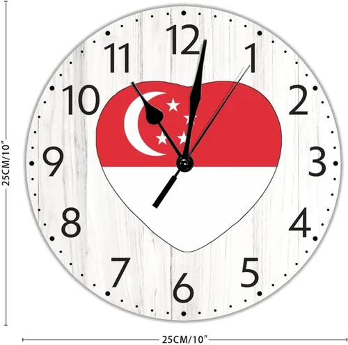 Miniatura 2 de UFunhome Reloj de pared con bandera de Singapur, con diseño de bandera nacional, sin tictac, funciona con pilas, 10 pulgadas, bandera nacional