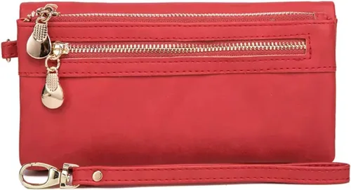 Aslana Cartera larga de cuero suave con correa de mano bolso de embrague para las mujeres multi función tarjetero teléfono bolsa, #04 Rojo