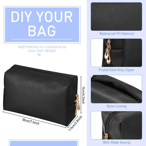 Miniatura 2 de Gerrii Bolsa de maquillaje de piel sintética, 6 piezas, bolsa de cosméticos impermeable con cremallera, organizador de artículos de tocador
