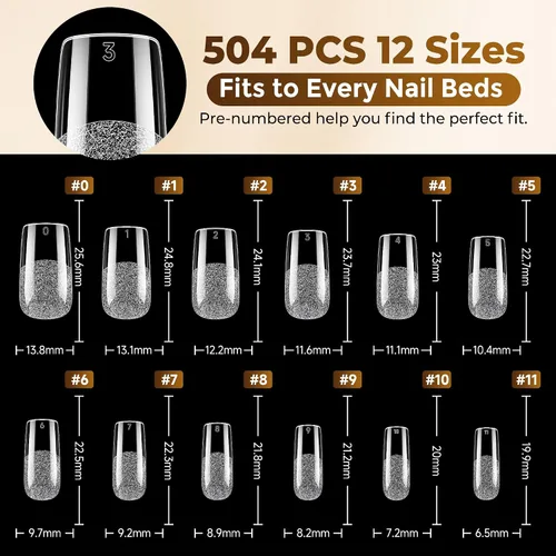 Miniatura 8 de UNA GELLA Uñas postizas cuadradas, 504 puntas de uñas de gel transparentes a presión, preforma para uñas cuadradas de cobertura completa, uñas