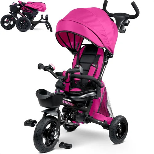 Miniatura 9 de RIDYEE 7-en-1 Triciclo plegable para niños pequeños de 18 meses a 5 años, cochecito triciclo con frenos duales, neumático de goma todo terreno