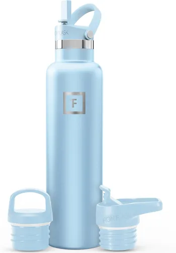 Miniatura 26 de IRON °FLASK Botellas de agua de campamento/senderismo, 3 tapas (estrecha con popote), sin fugas, aisladas al vacío, acero inoxidable de doble pared