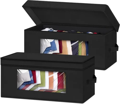 SLEEPING LAMB Organizador apilable para gorras de béisbol, 2 cajas de almacenamiento de sombreros para armario, 30 gorras con cartón, color negro