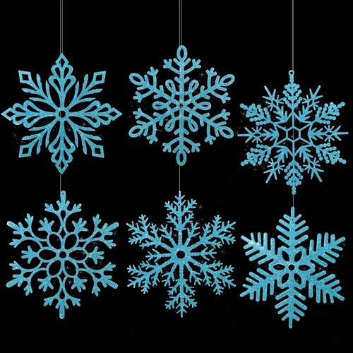 Sratte 24 adornos de copo de nieve grandes de 16 pulgadas, copos de nieve colgantes decorativos con purpurina gigante, 6 diseños de adornos