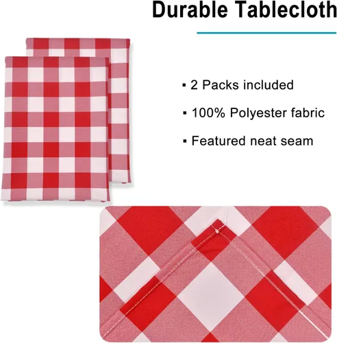 Miniatura 3 de Hiasan - Mantel a cuadros de búfalo rojo y blanco impermeable, paquete de 2, 60 x 120 pulgadas - Mantel rectangular a cuadros para cocina/pícnic al