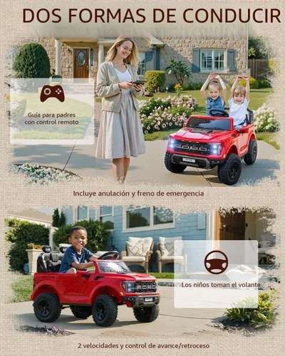 Miniatura 3 de First Ride On Juguetes de montar de 2 plazas de 24V para niños, vehículos eléctricos Ford F-150 Raptor con licencia para niños con control remoto
