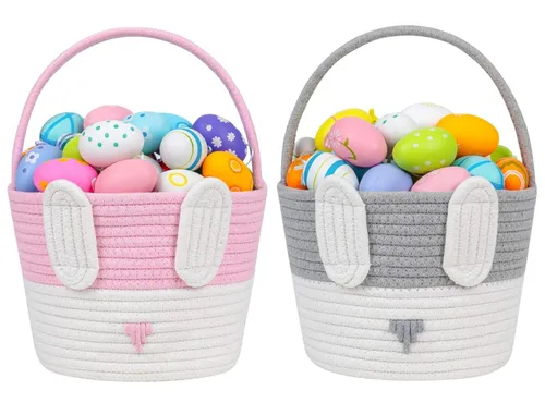 Miniatura 19 de CubesLand Cestas de Pascua para niños, juego de 2 cubos vacíos de conejo con asa, bolsas de cesta de caza de huevos de Pascua suaves y resistentes