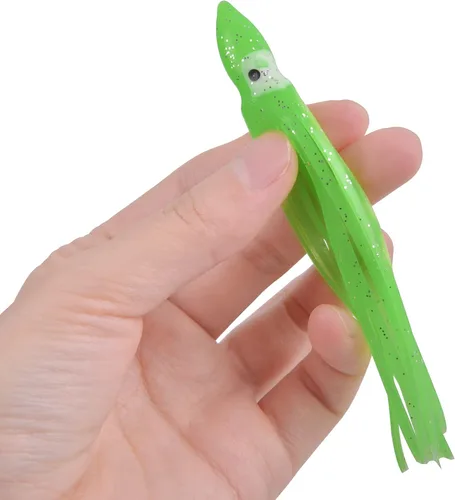 Miniatura 4 de Faldas de calamar de pesca, señuelos de pulpo, señuelos de pesca de plástico suave, cebo de calamar para agua salada, lubina, trucha de salmón Verde