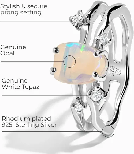 Miniatura 3 de Moon Magic - Opal, Amethyst, Obsidian, Moonstone Rings - FlowReal 925 Sterling Silver - 18k Rose Gold Raw Crystal Rings for WomenGenuine Jewelry