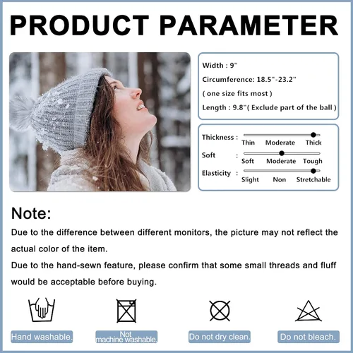 Miniatura 4 de Gorro de invierno para mujer con forro polar cálido, tejido grueso, para esquiar