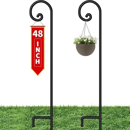 Miniatura 9 de BEAU JARDIN Paquete de 12 Ganchos de pastor de 37 pulgadas, 2/5 pulgadas de grosor, resistentes a la corrosión, para jardín, para colgar