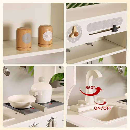 Miniatura 7 de SainSmart Jr. Cocina de Juguete para Niños, Juego de Cocina de Madera con Luces y Sonidos, Fabricadora de Hielo, Horno y Fregadero, Cocina