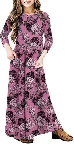 Miniatura 41 de 21KIDS Vestido largo floral de manga larga 3/4 con bolsillos para niñas de 6 a 12 años