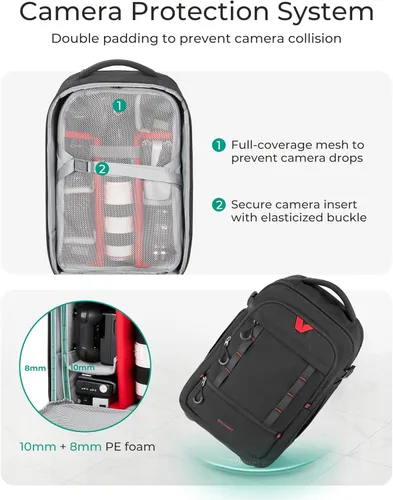 Miniatura 6 de BAGSMART Bolsa enrollable para cámaras DSLR, mochilas para cámaras profesionales grandes para fotógrafos viajeros, estuche enrollable fotográfico
