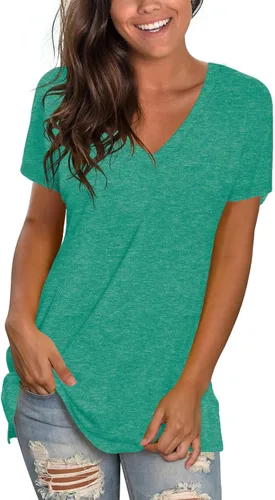 Miniatura 36 de Sipaya - Camiseta de mujer con cuello en V, básica, de ajuste suelto, manga corta, estilo casual