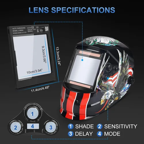 Miniatura 2 de Casco de soldadura con capucha de oscurecimiento automático, color verdadero, 3.94 x 3.66 pulgadas, visión grande, alimentado por energía solar, Rojo