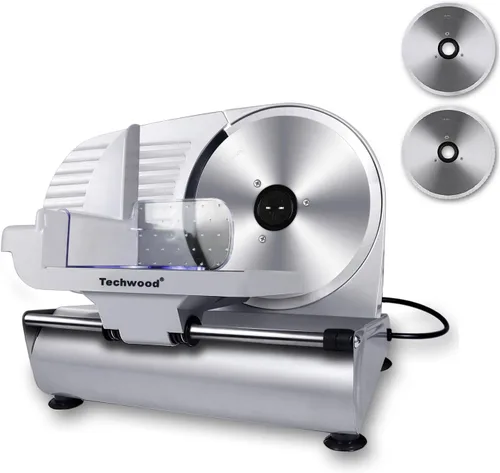 Miniatura 9 de Techwood - Cortador eléctrico de 150 W para uso doméstico con 2 cuchillas extraíbles de acero inoxidable de 7.5 pulgadas, cortador de pan de frutas