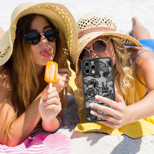 Miniatura 4 de XIZYO Funda para iPhone 14 Pro Max de 6.7 pulgadas, diseño de estampado floral con patrón de rosas delgadas para niñas y mujeres, translúcido mate