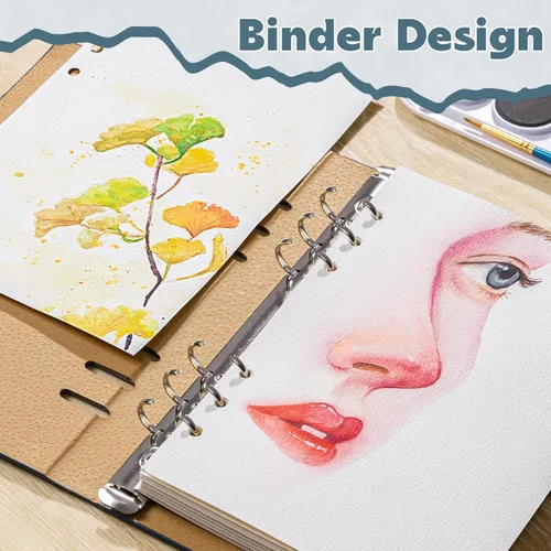 Miniatura 4 de Prudiut 30 hojas cuaderno de bocetos de acuarela, 140 lb/300 GSM papel de acuarela prensado en frío diario de acuarela para pintar, dibujar, medios