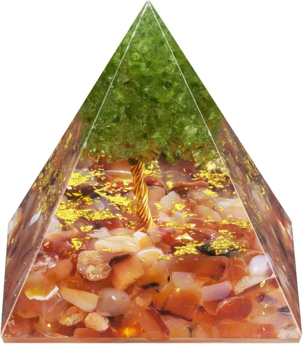 Rockcloud Árbol de la Vida Pirámide de Orgón Cornalina Piedra de Cristal Generador de Energía Blanacing Chakra para Yoga Reiki Meditaion Rojo