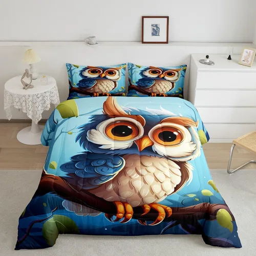 Miniatura 19 de Erosebridal Juego de edredón tamaño individual de animales del bosque, juego de ropa de cama de oso marrón para niños y niñas, edredón de plumón