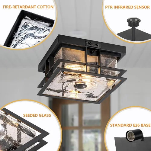 Miniatura 5 de Luces de techo para exteriores con sensor de movimiento, color negro, actualizadas del anochecer al amanecer, montaje empotrado, 2 luces cerca