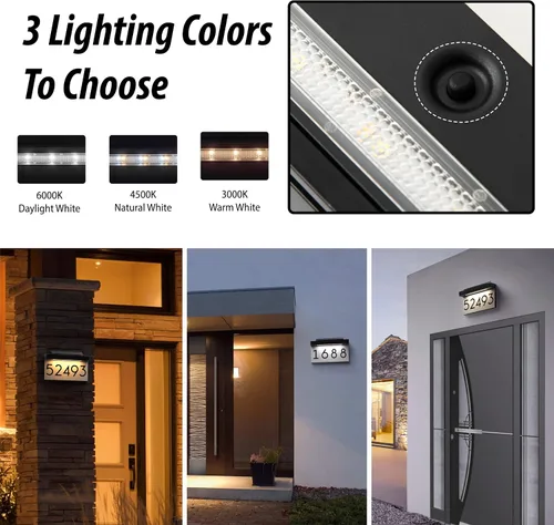 Miniatura 2 de Placa de dirección para casas, panel solar ajustable alimentado por energía solar, 3 colores de iluminación, números de casa, señal de dirección
