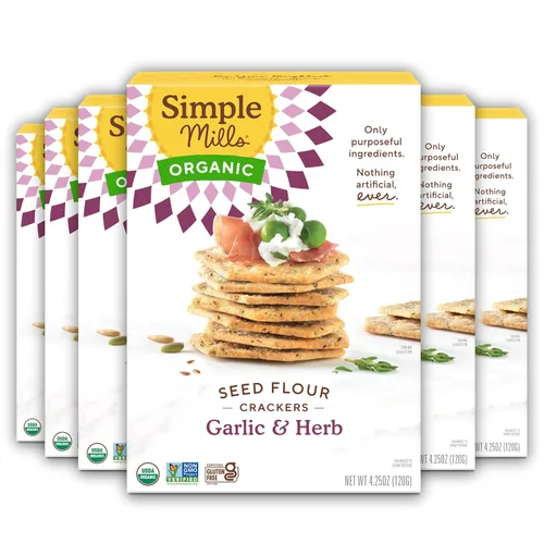 Miniatura 10 de Simple Mills - Galletas de semillas orgánicas, ajo y hierbas de olor, sin gluten, con semillas de lino, semillas de girasol, sin maíz, aperitivos