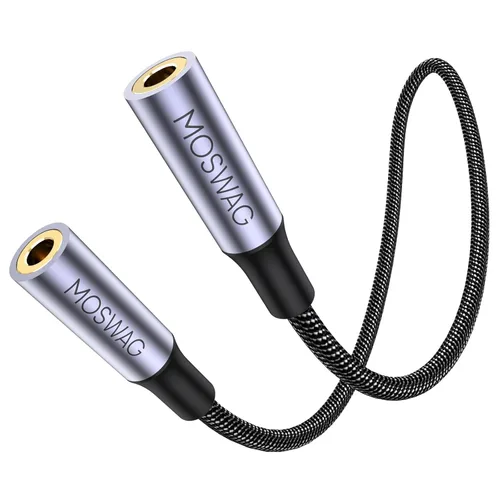 MOSWAG TRRS - Conector auxiliar hembra a hembra de 0.138 in, adaptador de enchufe estéreo de 4 polos, cable de extensión de audio para portátiles,