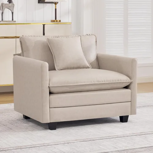 Miniatura 61 de Otomán de Sofá Moderno de Chenille Nube de 35'', Otomán Rectangular para Sofá Seccional Modular, Beige