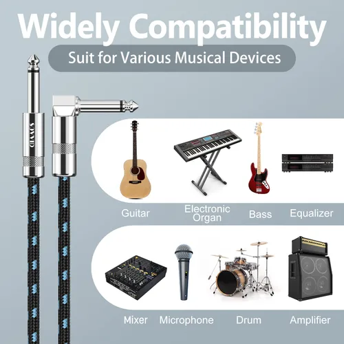 Miniatura 2 de Cable de guitarra de 20 pies para instrumento profesional, cable AMP para guitarra eléctrica, versión actualizada, cable TS 1/4 para guitarra, bajo