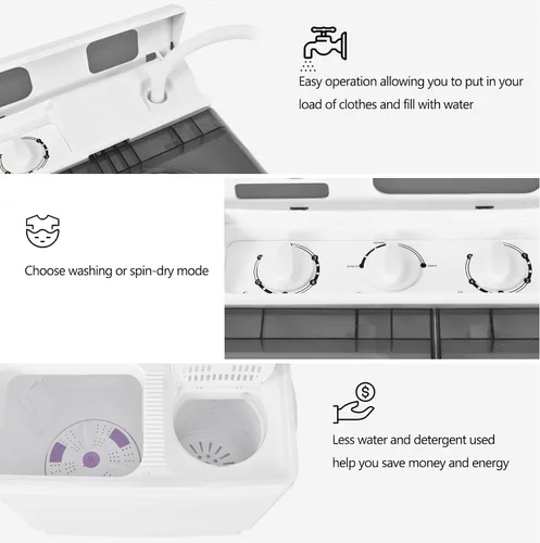 Miniatura 8 de COSTWAY - Lavadora portátil, lavadora de doble bañera con capacidad de 26 libras, lavadora de 18 libras y centrifugado de 8 libras, lavadora