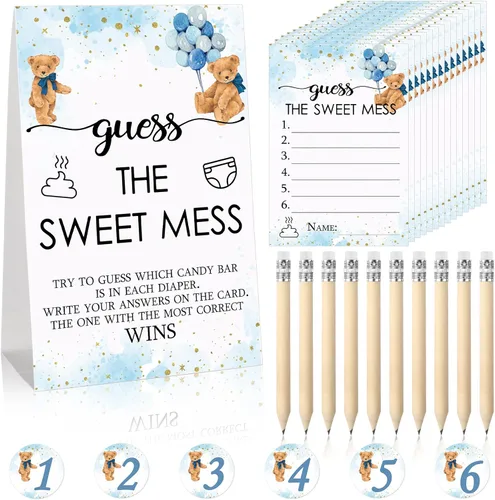 Miniatura 11 de Juego de 67 piezas de pañales sucios de Guess The Sweet Mess para baby shower, incluye letrero de Adivina el dulce lío, 50 tarjetas pequeñas, 10