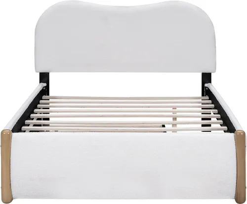 Miniatura 6 de SOFTSEA Cama de plataforma de tamaño matrimonial con nido, cama matrimonial tapizada con cabecero curvado para niños, adolescentes, invitados, tela
